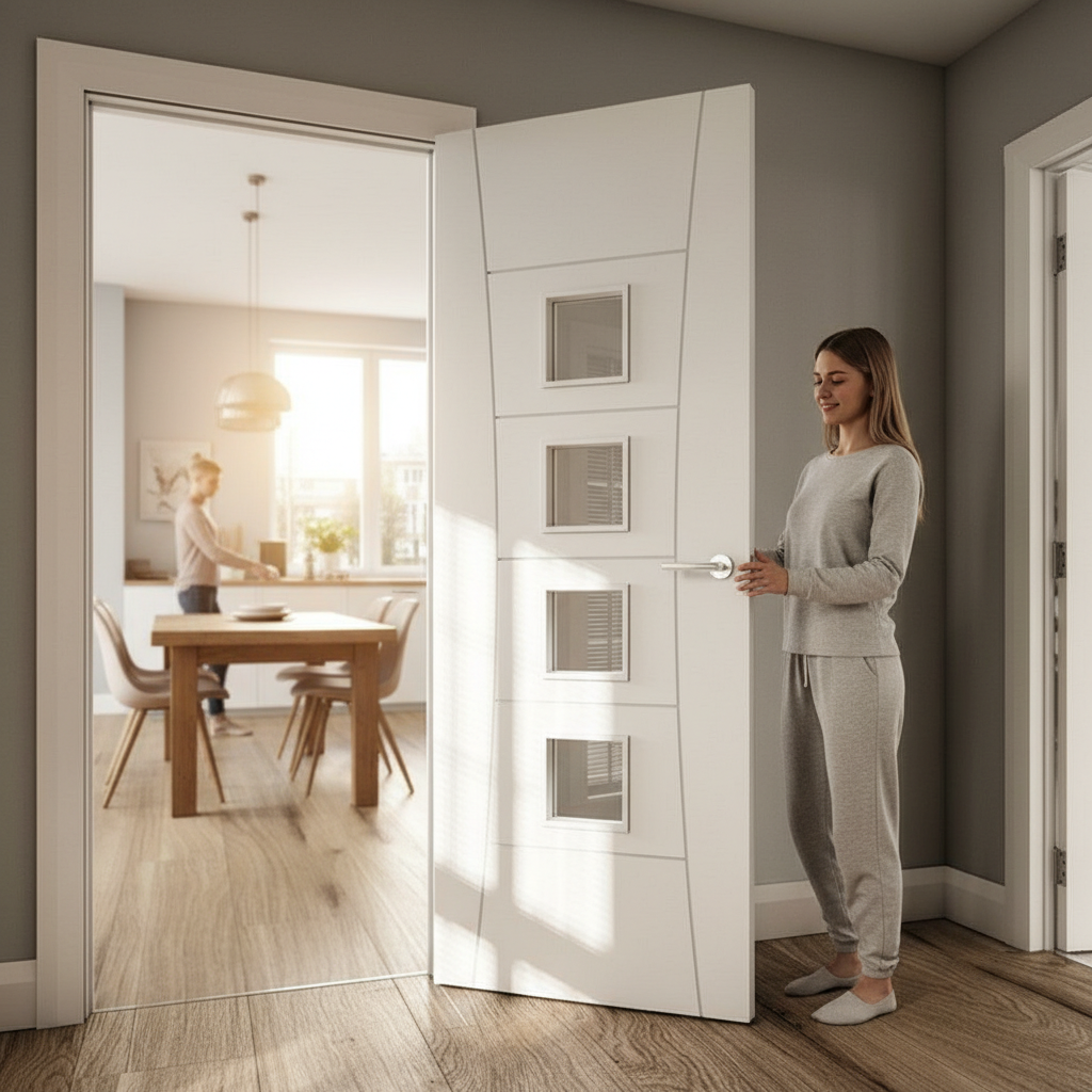Premium Internal Clear Glazed Door with White Primed Finish and Toughened Glass for Modern Interiors