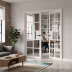 Premium White Industrial Style Glazed Door Pair with Solid Framing and Clear Safety Glass for Contemporary Interiors