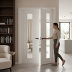 Premium White Glazed Interior Door Pair with Toughened Glass and Solid Core for Enhanced Strength and Stability