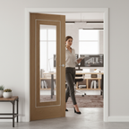 Premium Internal Oak Door with Clear Glass and Aluminium Inlays for Modern Interiors