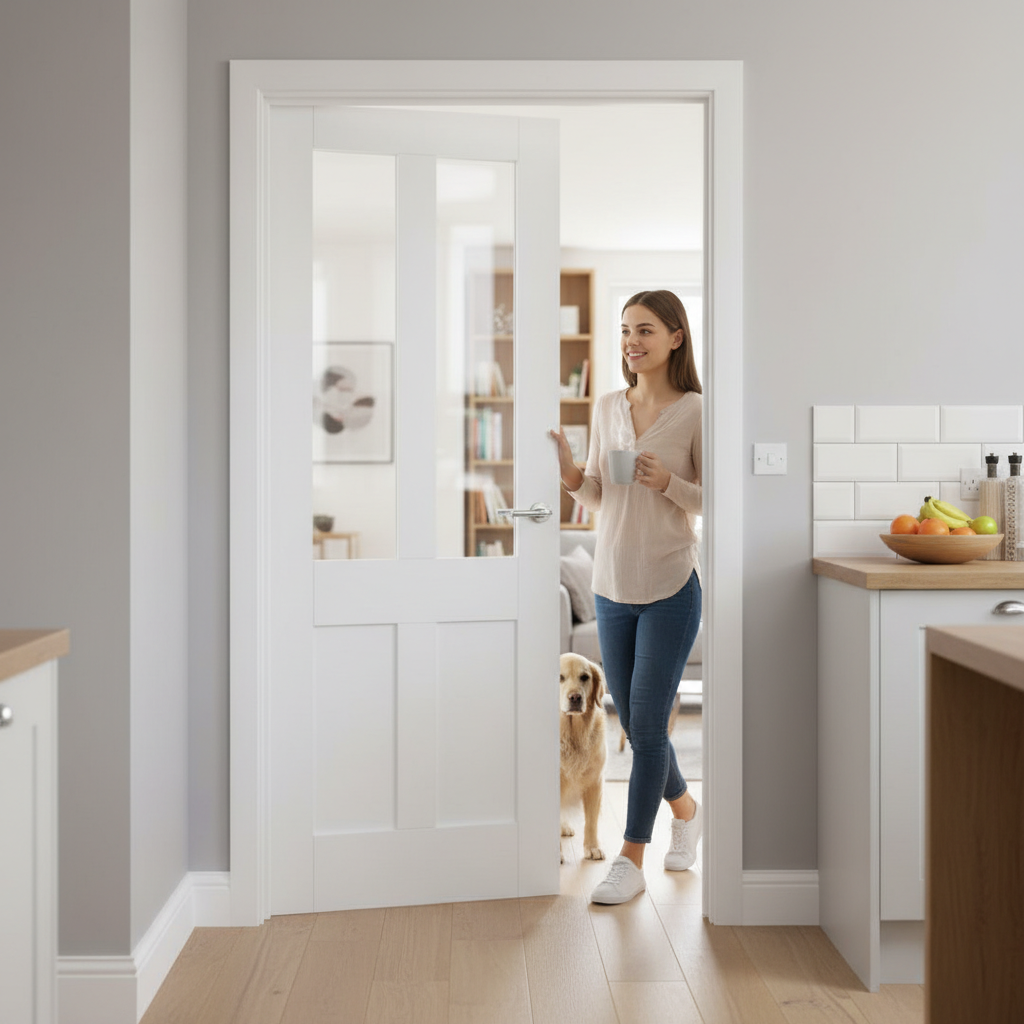 Premium White Shaker Internal Door with Clear Glazed Twinlight Design for Enhanced Natural Light Flow