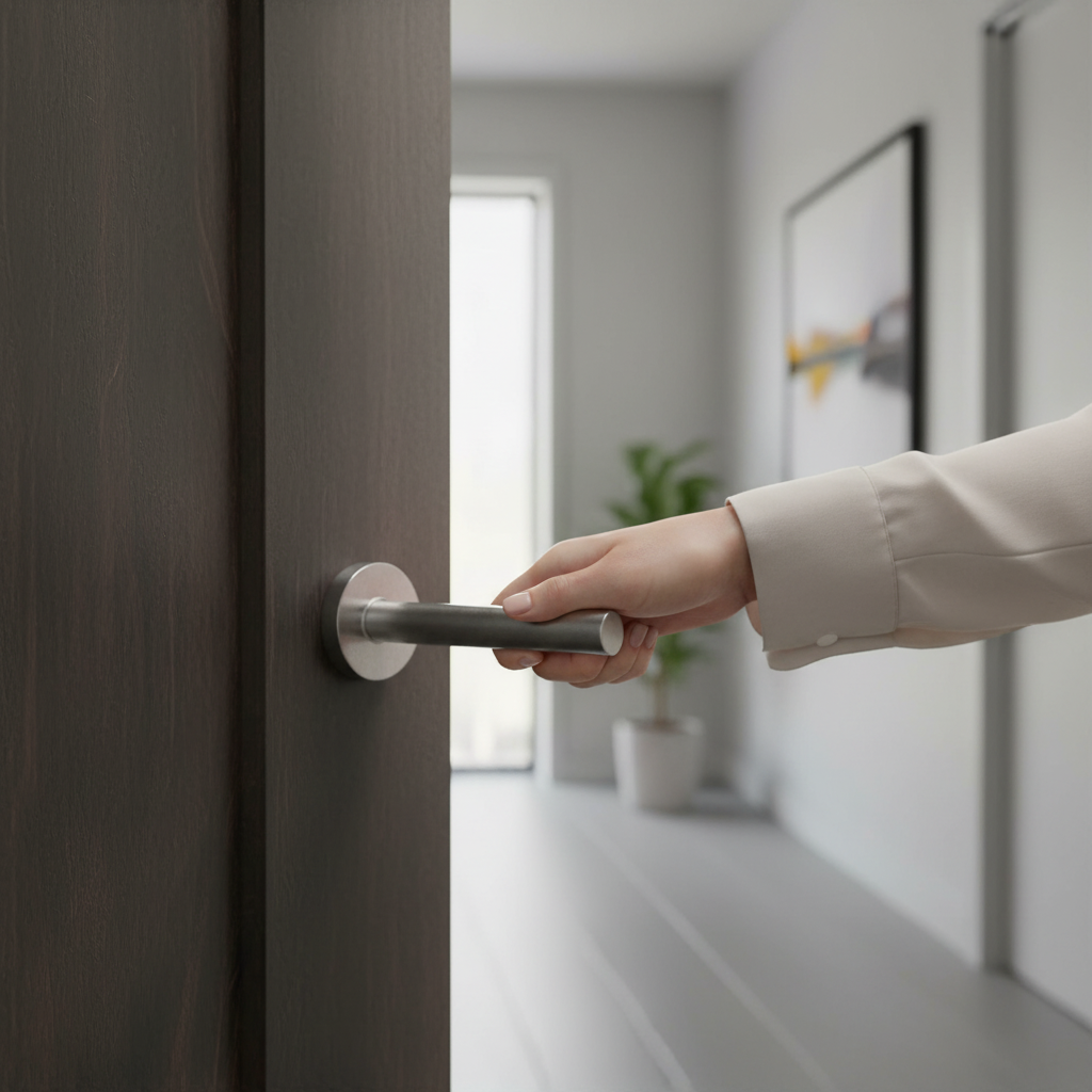 Premium Modern Round Lever Door Handle Set with Satin Chrome Finish for Stylish Interiors - Image 2