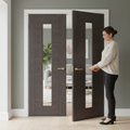 Premium Contemporary Glazed Door Pair in Umber Grey with Tempered Glass for Open Plan Living and Privacy