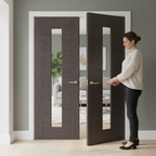 Premium Contemporary Glazed Door Pair in Umber Grey with Tempered Glass for Open Plan Living and Privacy