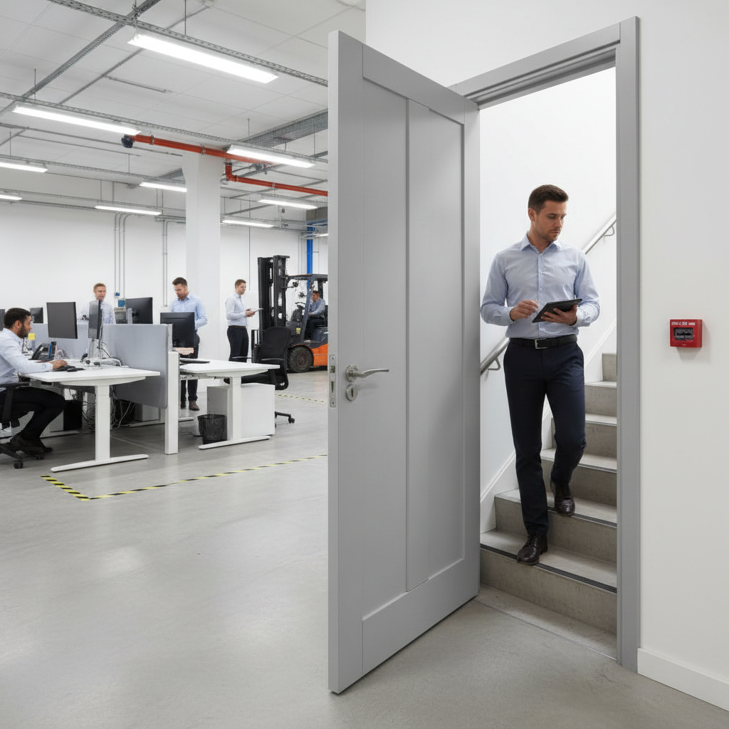 Premium White Internal Fire Door with Solid Core, FD30 Fire Rating, and Two Vertical Recessed Panels