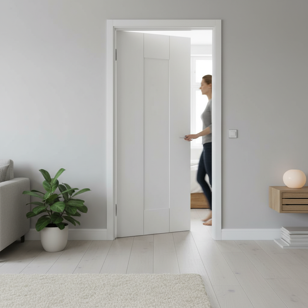 Premium Contemporary White Internal Door - Modern Shaker Style with Semi-Solid Core and MDF Face for Durability