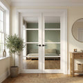Internal White Double Door with Primed Finish and 4 Light Clear Glass Panels