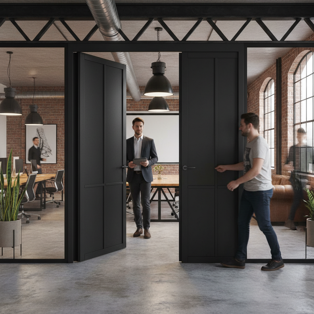 Premium Custom Made Industrial Style Door Pair with Four-Panel Design and High-End Finish