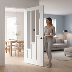 Premium White Glazed Internal Door with Rectangular Insets, Clear Safety Glass, and Engineered Construction for Enhanced Durability