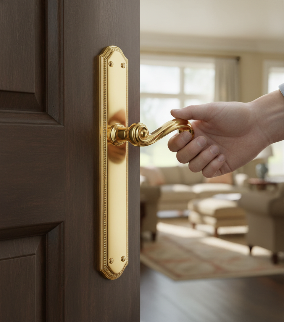Premium Traditional Door Lever on Backplate with Decorative Edging and Curled Lever End
