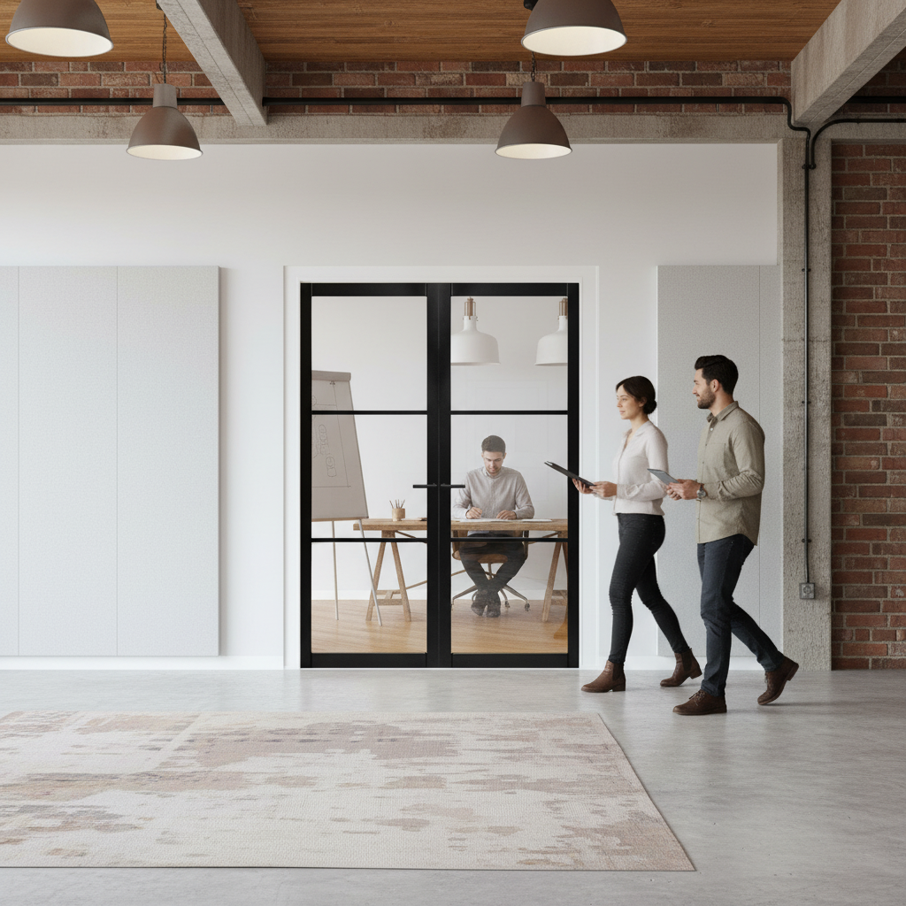 Premium Industrial Studio 3 Light Fully Finished Black Pair Door with Glazed Lights for Modern Interiors - Image 2