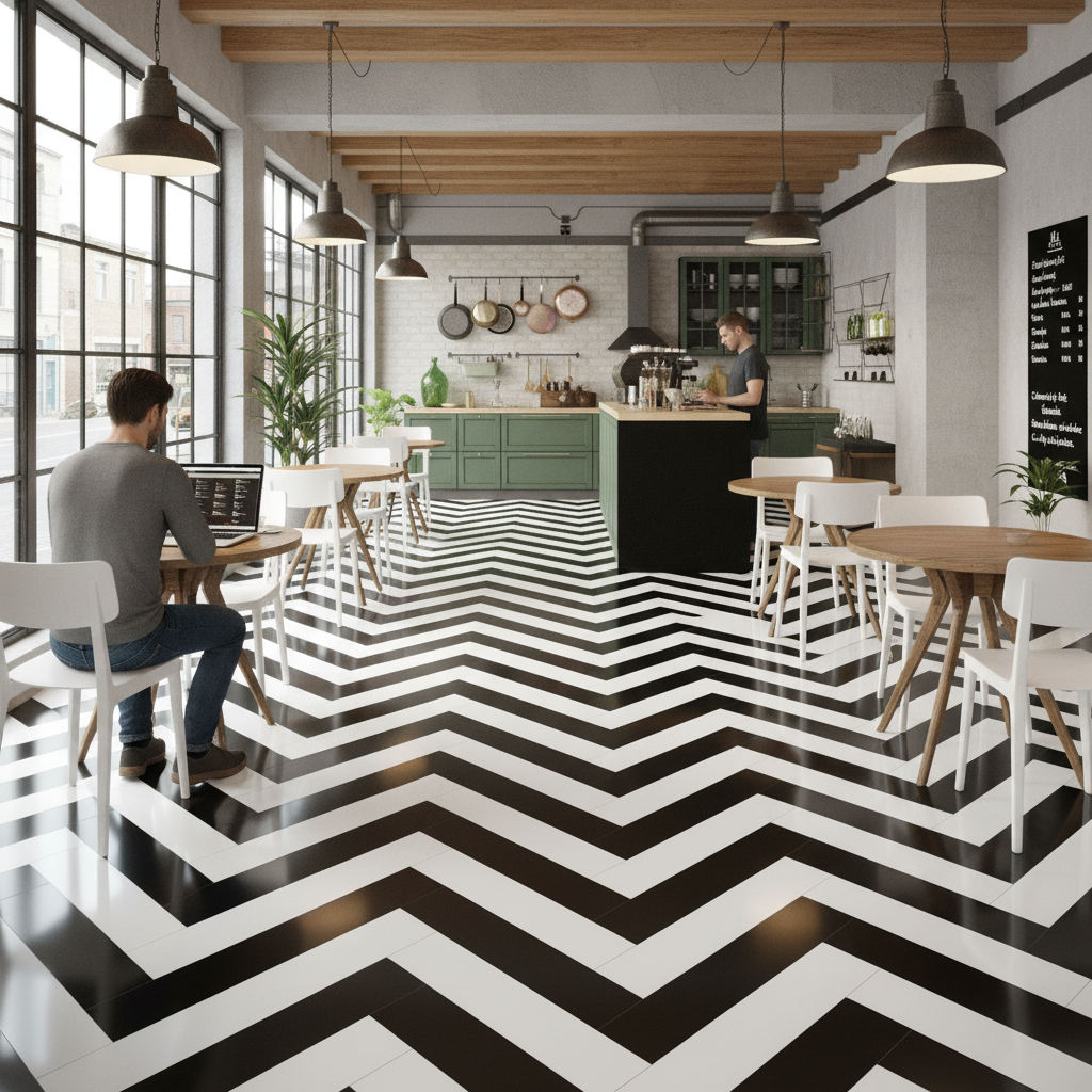 Premium 6mm Luxury Vinyl Flooring with Herringbone Pattern in Black and White - Durable, Water-Resistant, and Easy to Install