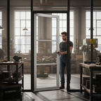 Premium Custom Made Industrial Style Door - 3L White Tinted Glazed with Solid Core and Pocket Door Compatibility