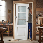 Premium White Moulded Internal Door with Etched Safety Glass and Flush Beading - High-Quality Professional Grade for Industrial and Commercial Appl...