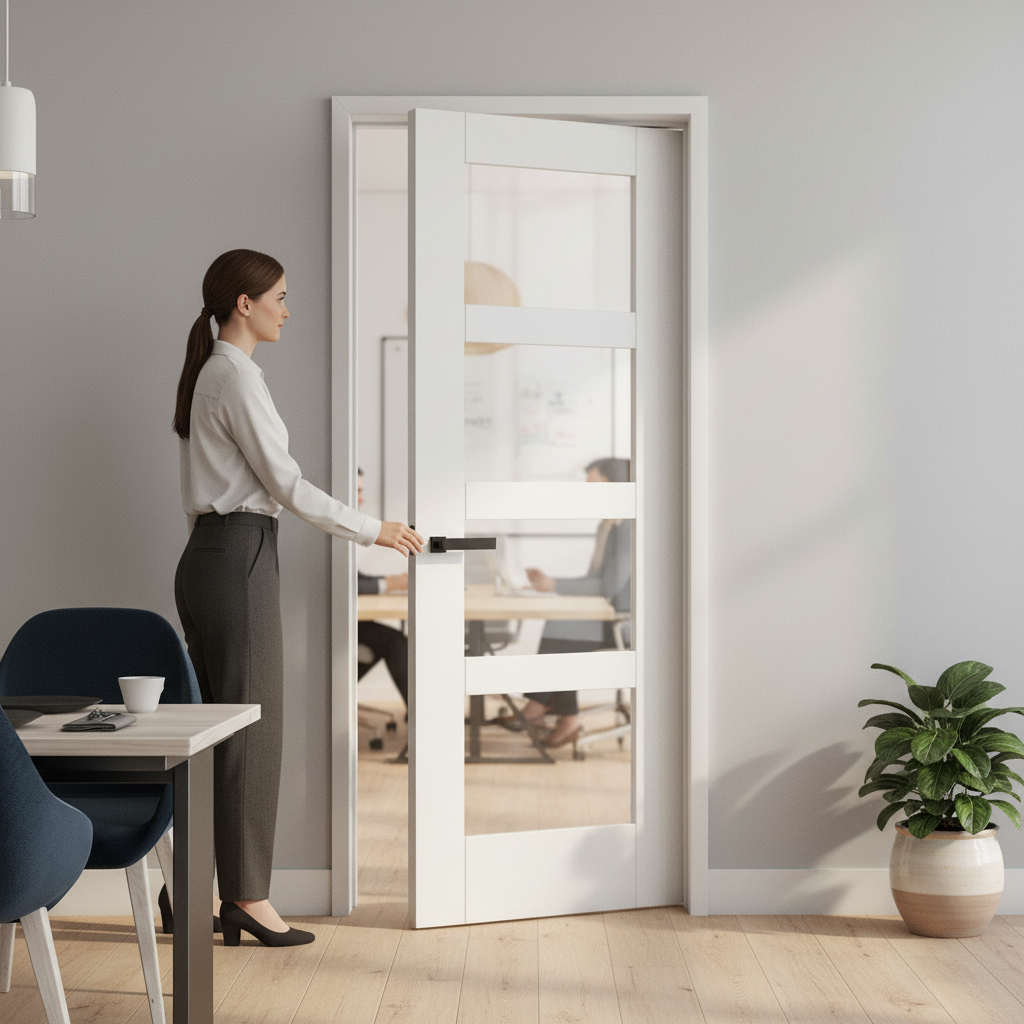 Premium Internal Primed Shaker Door with 4 Clear Glass Panes and Solid Core Construction