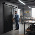 Premium Internal Primed 1 Panel X Brace Sliding Barn Door with Black Finish for Modern Interiors