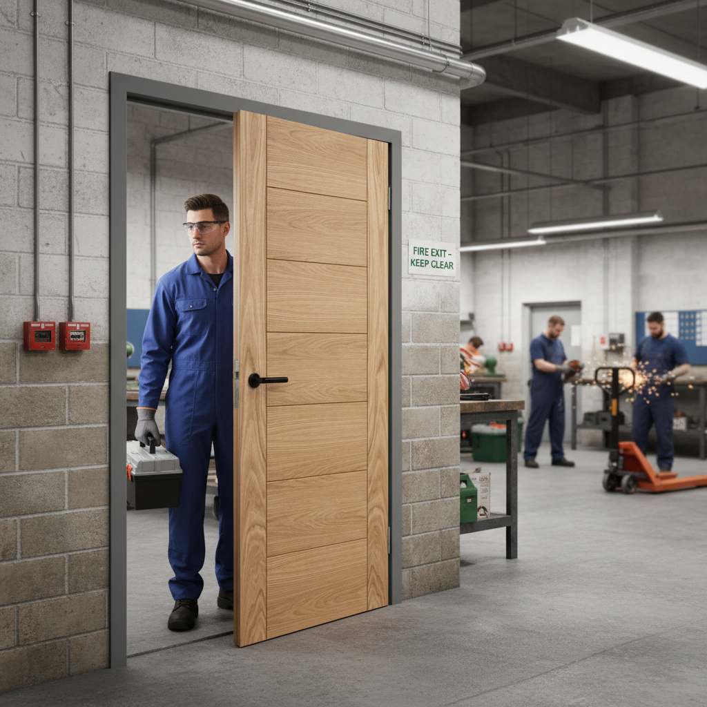 Premium Oak Fire Door with V Grooves and Semi Solid Core for Strength and Stability - 30 Minutes Fire Rated