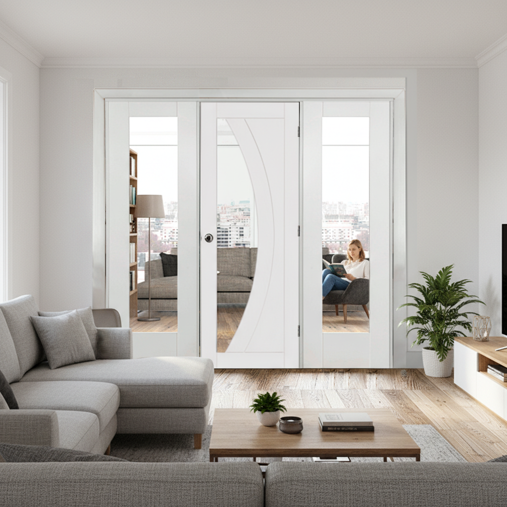 Premium Glazed Room Divider with Curved Glass Panels and Universal Frame - Ideal for Privacy and Light Enhancement