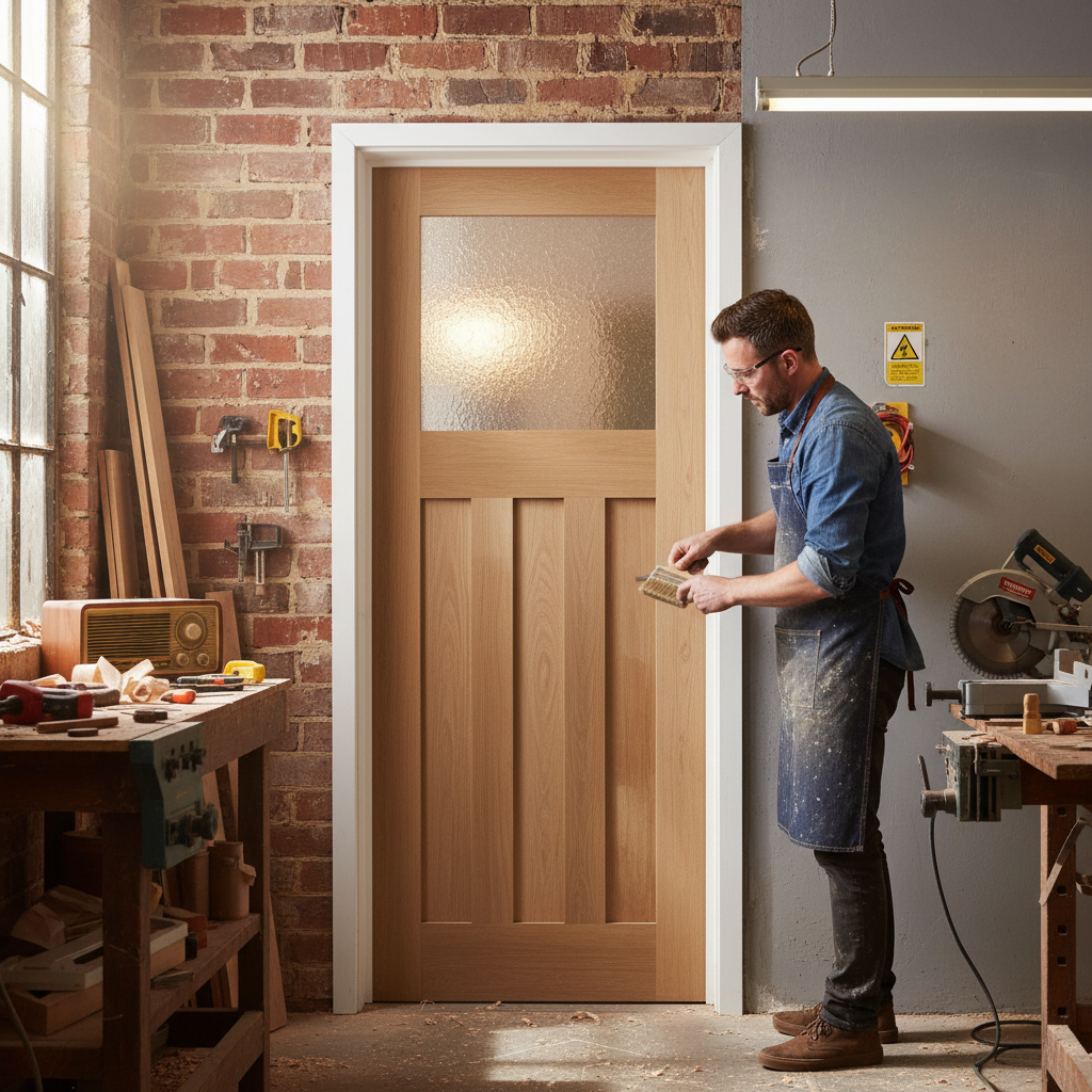 Premium Unfinished Internal Oak Door with 3 Panels and 1 Pane of Obscure Glass for Renovation Projects