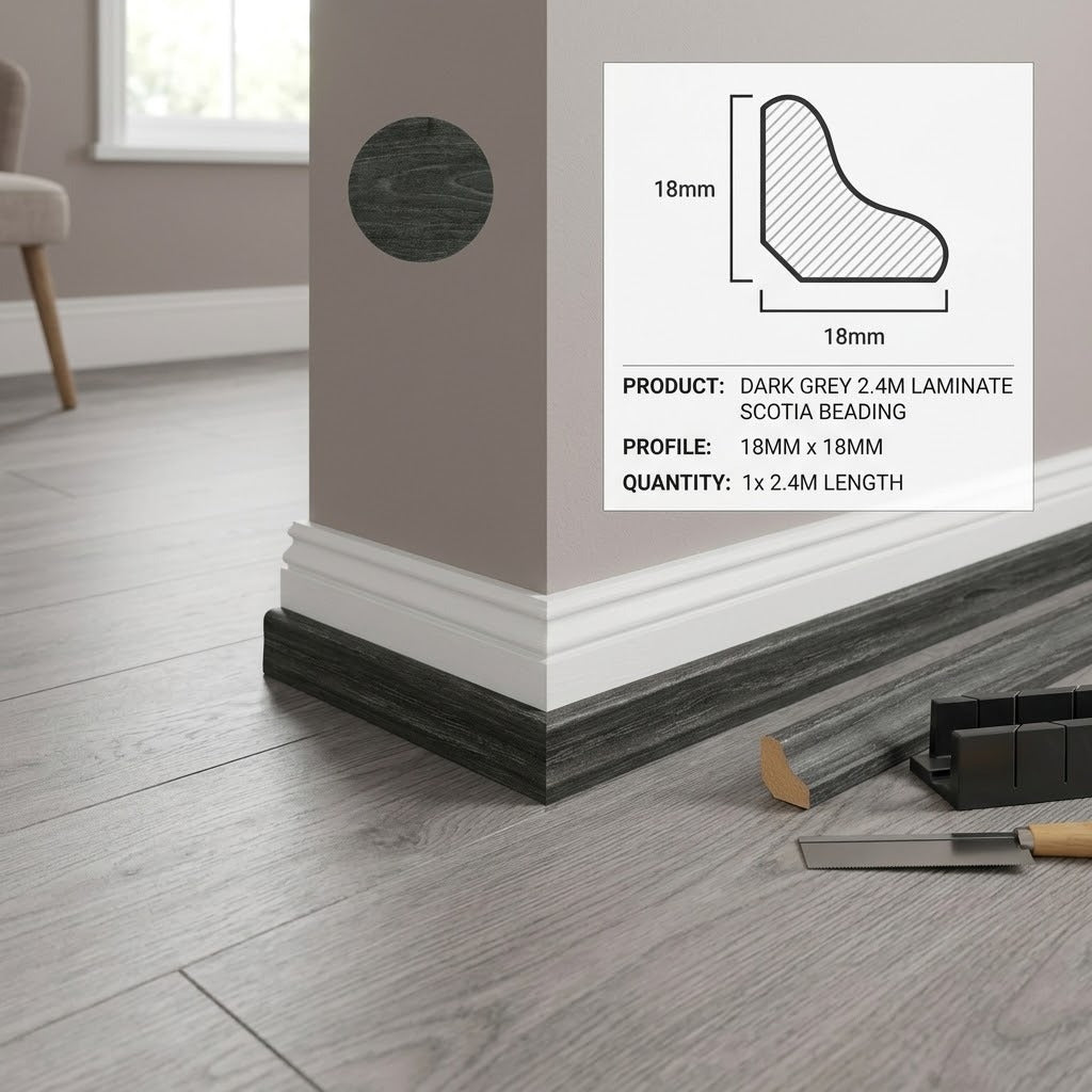 Laminate Scotia Beading Dark Grey 2400mm x 18mm
