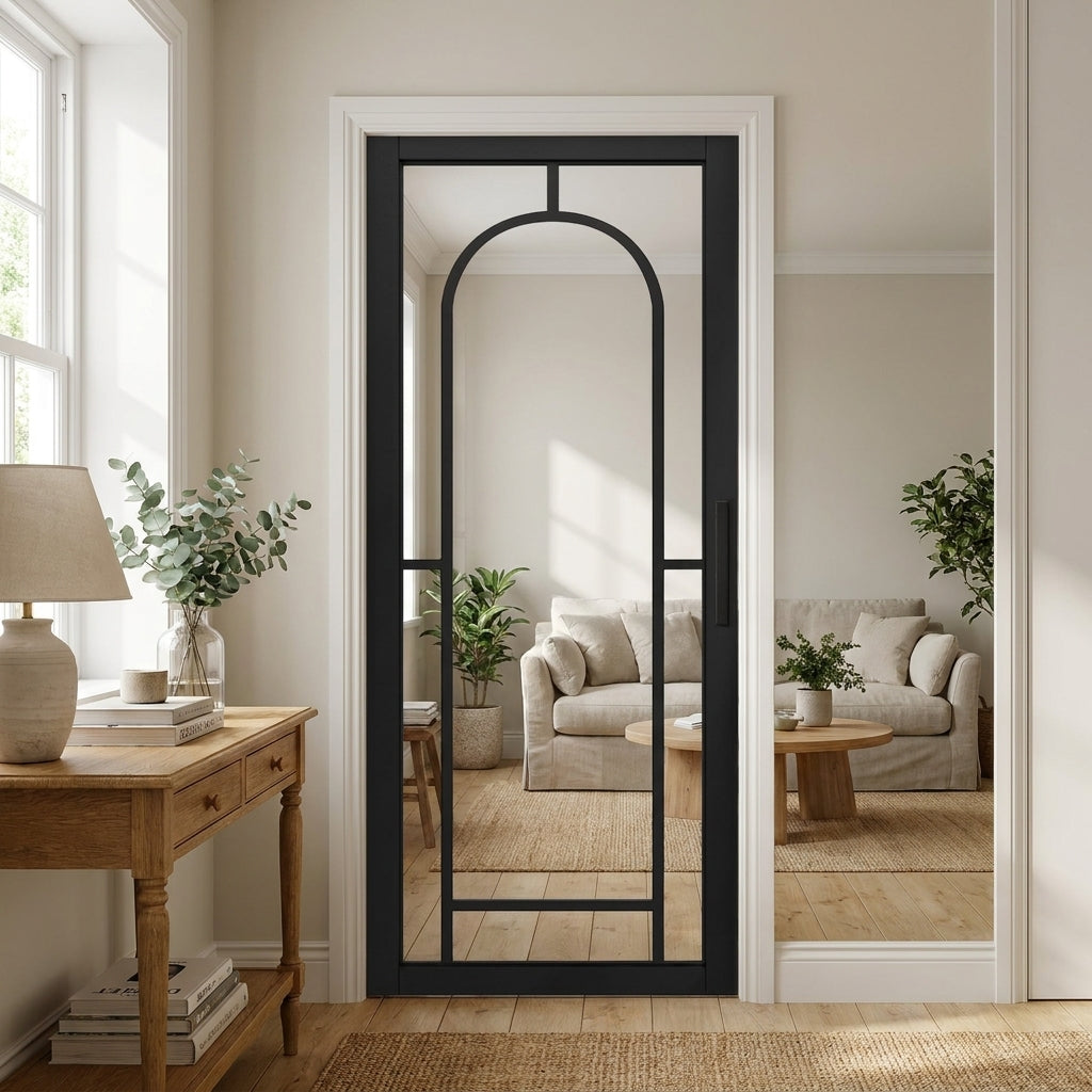 Internal 6 Light Arch Studio Door, Fully Finished, Jet Black, Softwood Core