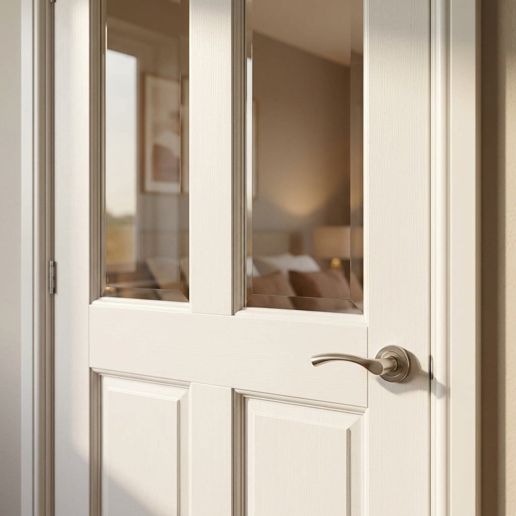 Internal White Door with 2 Panels, 2 Lights and Bevelled Clear Glass Finish - detail view