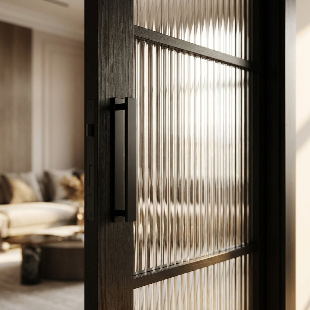 Internal Jet Black Door Fully Finished 3 Light Reeded Glass Design - detail view