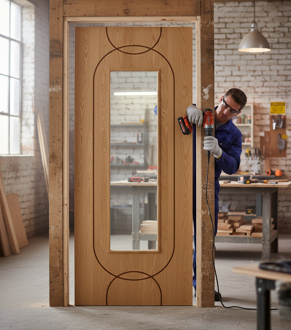 Premium Contemporary Oak Agua Glazed Internal Door with Decorative Curved Grooves