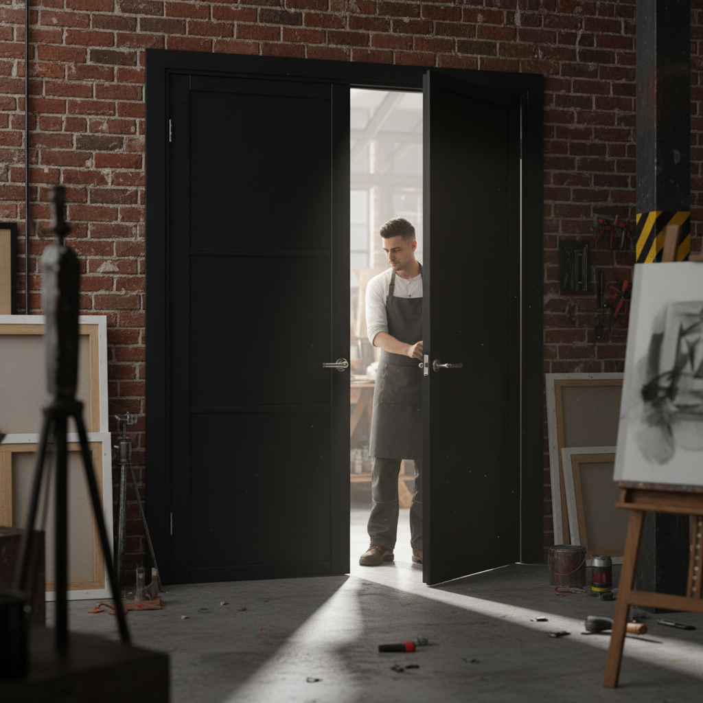 Premium Fully Finished Industrial Studio 3 Panel Pair Door - Modern Design with Durable 35mm Thickness for Sophisticated Interiors