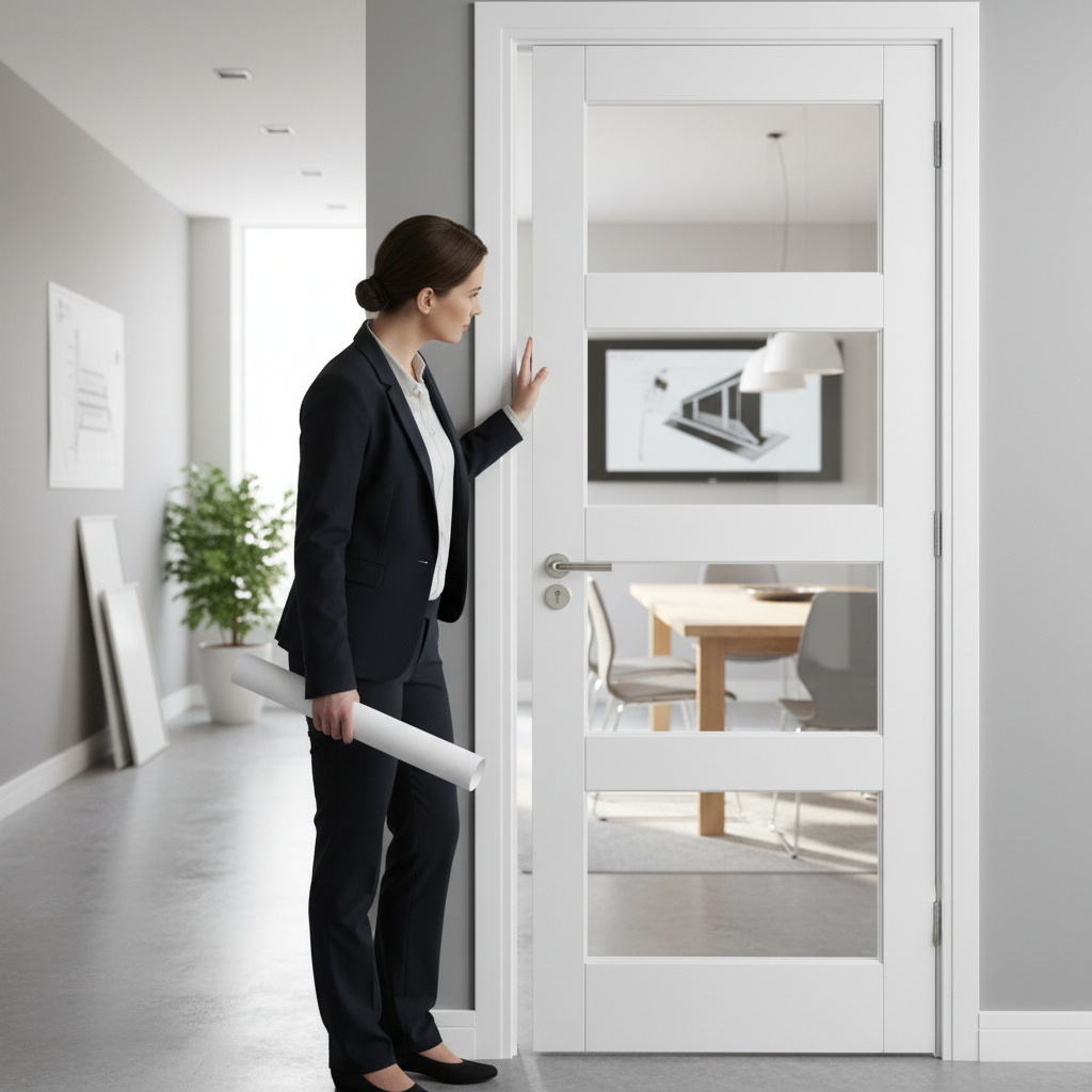 Premium Internal Door with Clear Glazed Panels, Solid Core Construction and White Primed Finish