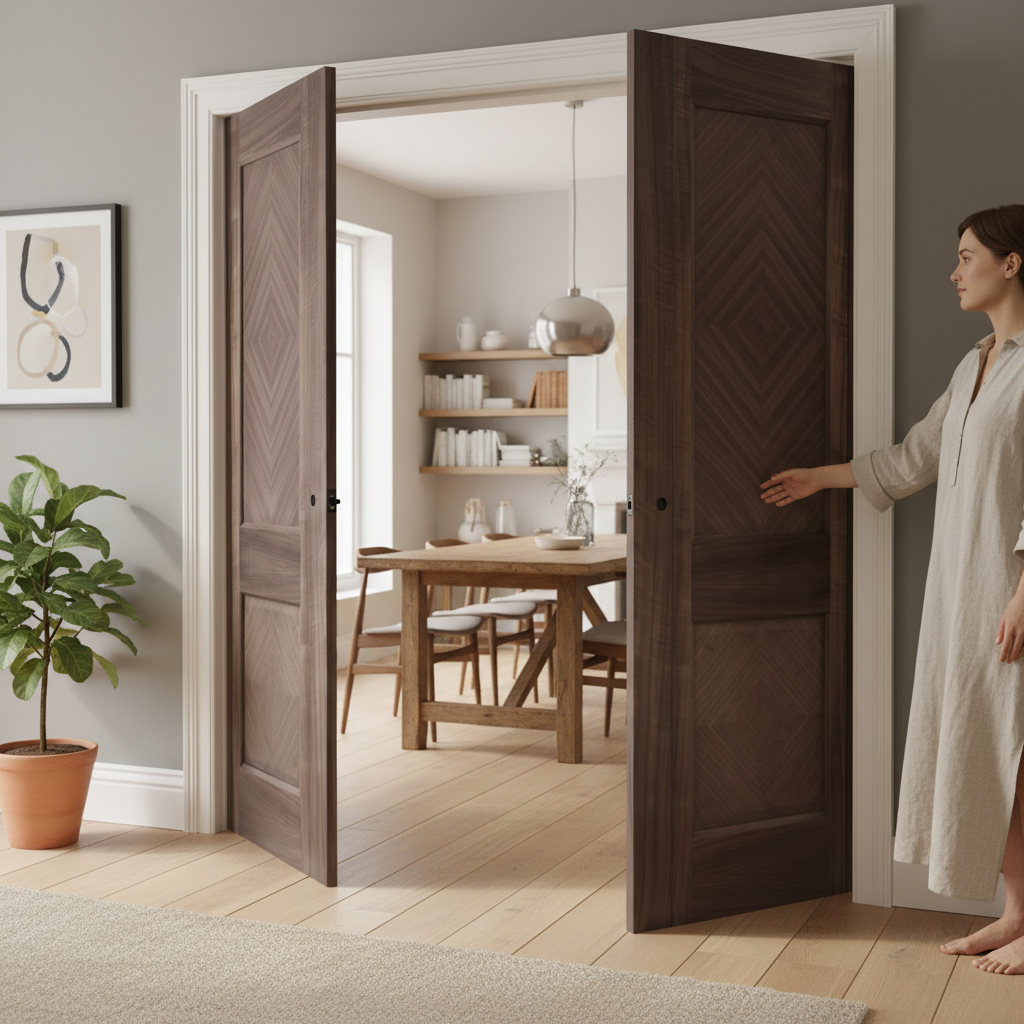 Premium Walnut Double Pocket Door Set with Galvanised Steel Frame and Soft Door Closers - Pre-Finished and Ready to Install