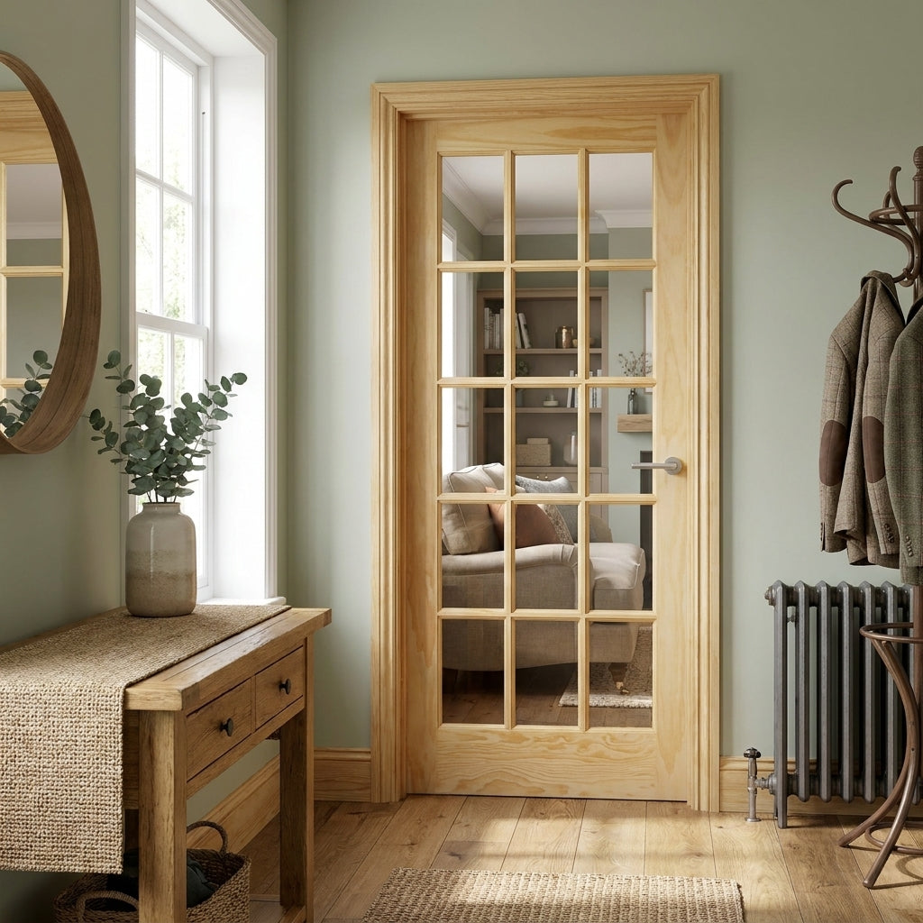 Internal Clear Pine Door Unfinished with Clear Glass SA 15