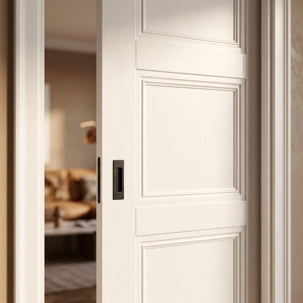Internal Pocket Door Set, White Primed, 100mm Thickness, Solid Engineered Core - detail view