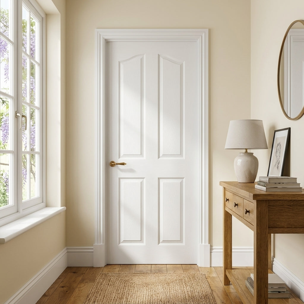 Textured 4 Panel Arch Top White Internal Primed Door - Standard Core