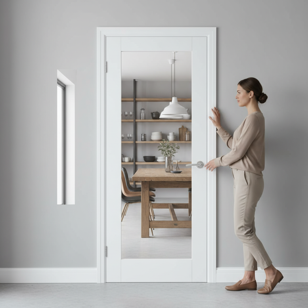 Premium White Primed Shaker 1 Light Internal Door with Clear Glazing and V Grooves for Modern Elegance