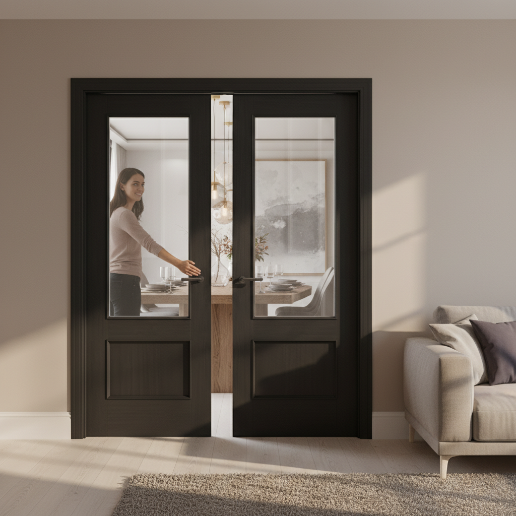 Premium Clear Glazed Door Pair with Charcoal Black Finish and Engineered Construction for Strength and Stability