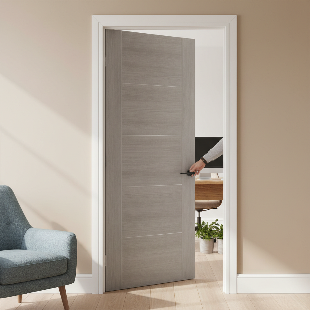 Premium Fully Finished Light Grey Laminated Internal Door for Modern Interiors - High-Quality Professional Grade for Industrial and Commercial Appl...