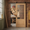 Premium Internal Sliding Door with Obscure Lined Clear Glass - Unfinished Oak, Top-Mounted Track, Ideal for Modern Interiors