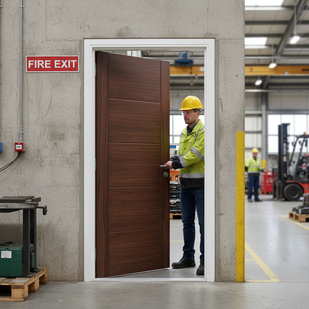 Premium Contemporary Walnut Fire Door with Solid Core Construction and 30-Minute Fire Rating for Enhanced Safety