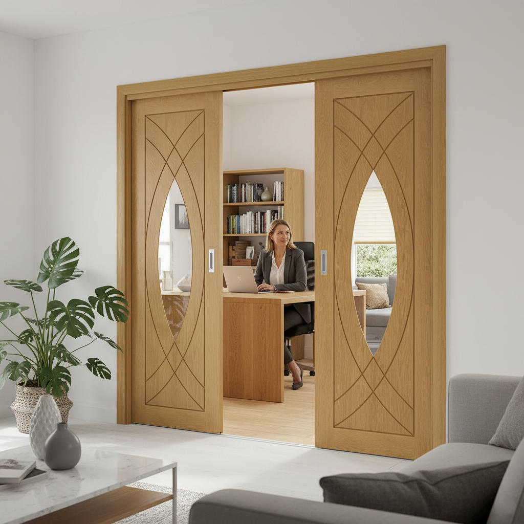 Premium Sliding Door System with Fixed Side Panel, Customizable Sizes and Engineered for Strength