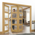 Premium Fully Finished Oak Obscure Glazed Room Divider with Bi-Folding Doors and Top Hung System for Space Flexibility