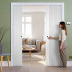 Premium White Double Pocket Door Set with Grooved Design and Adjustable Frame Options for Contemporary Interiors