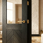 Internal Black Door Fully Finished Oak Chevron with Clear Glass - detail view