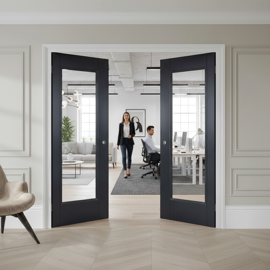 Premium Clear Glazed Double Pocket Door Set ·Space-Saving Design with Galvanised Steel Frame and Adjustable Jambs
