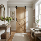 Internal Pine Sliding Barn Door, Carbonised, 1 Panel X Brace, Black Face Mounted
