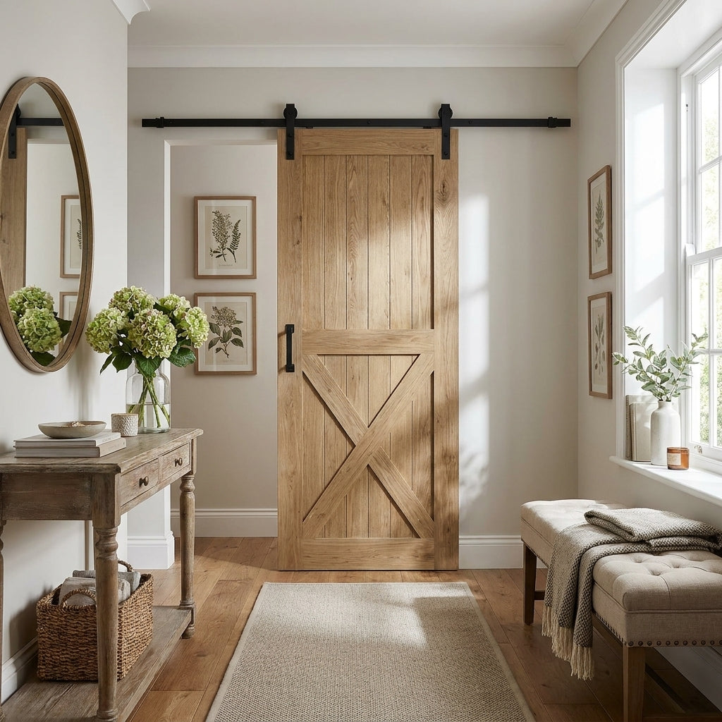 Internal Pine Sliding Barn Door, Carbonised, 1 Panel X Brace, Black Face Mounted