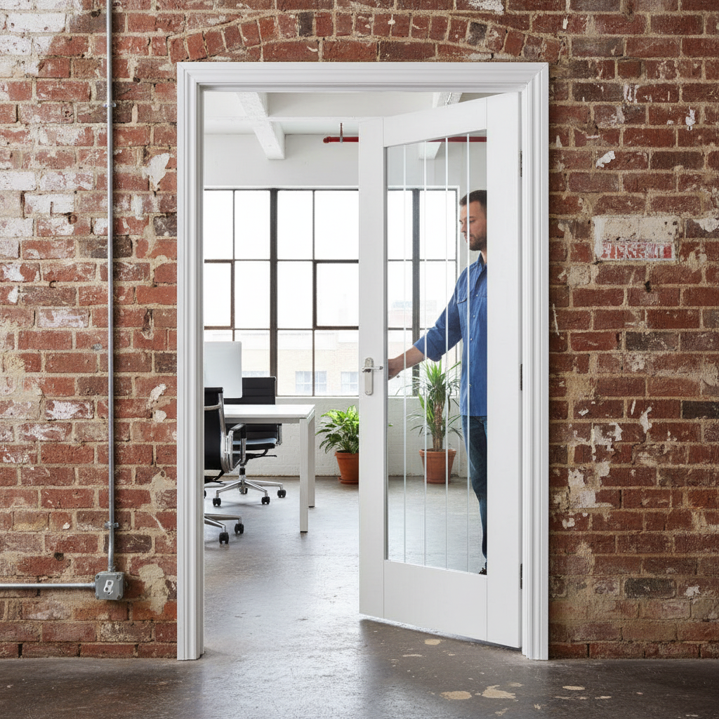 Premium Internal Cottage 1 Light Door with Obscure Lined Glass, White Primed, Semi-Solid Core, Ready for Finish