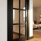 Internal Studio Door Jet Black Fully Finished with 8 Light Clear Glass - detail view