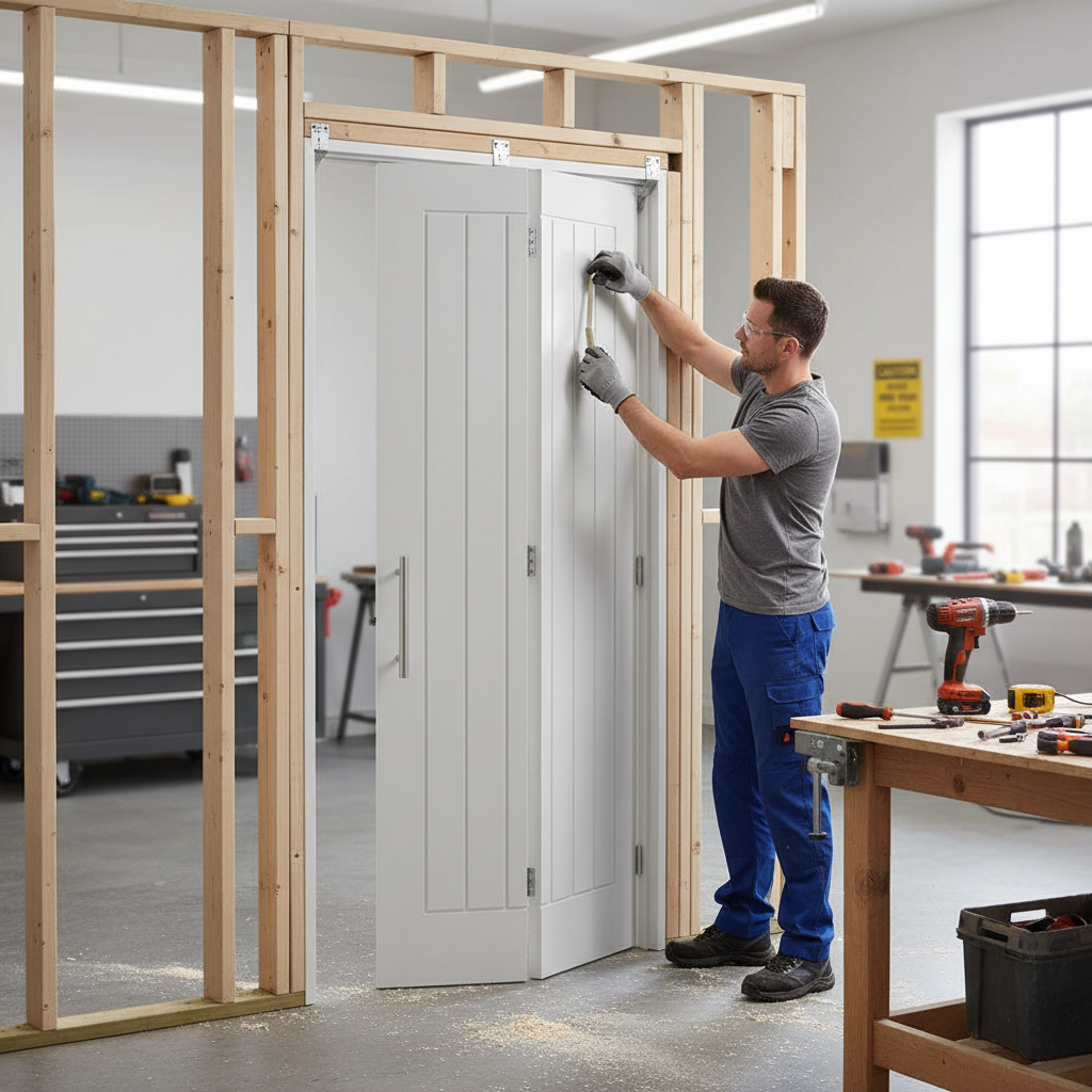 Premium White Primed Bifold Door with Five Vertical Panels, Engineered Construction and Solid Core Design for Enhanced Stability