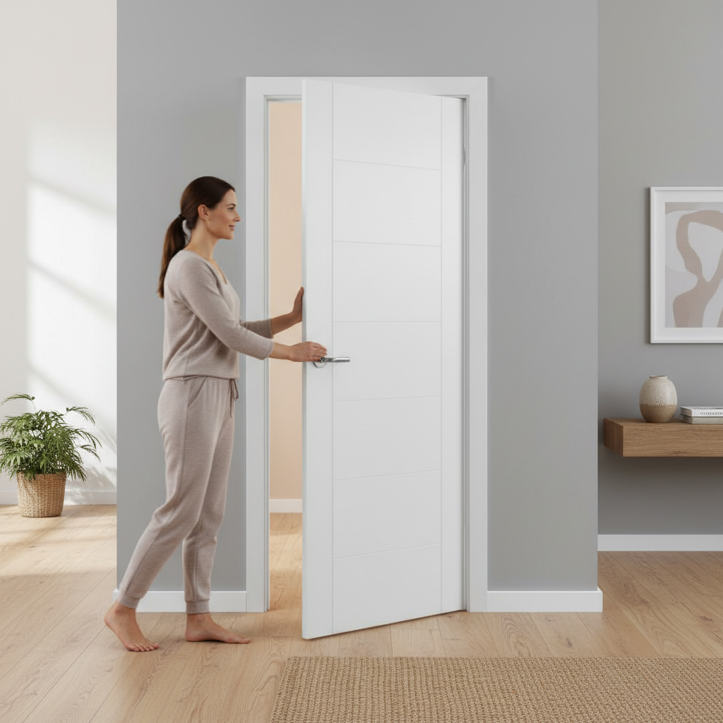 Premium Horizontal Panelled White Internal Door - Engineered for Strength and Stability with U-Groove Design